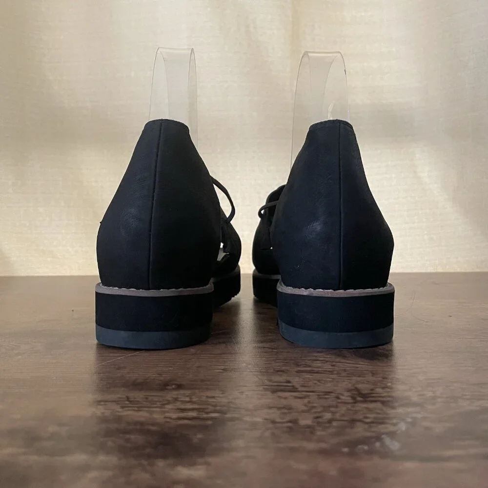 Eileen Fisher Womens Ken Tumbled Nubuck Sandal Sz 7.5 Black Leather Minimalist